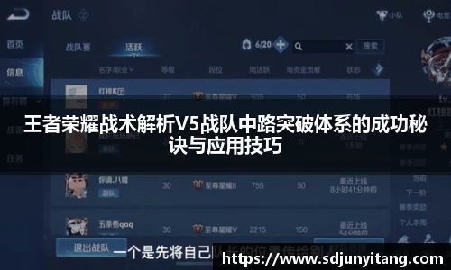 王者荣耀战术解析V5战队中路突破体系的成功秘诀与应用技巧